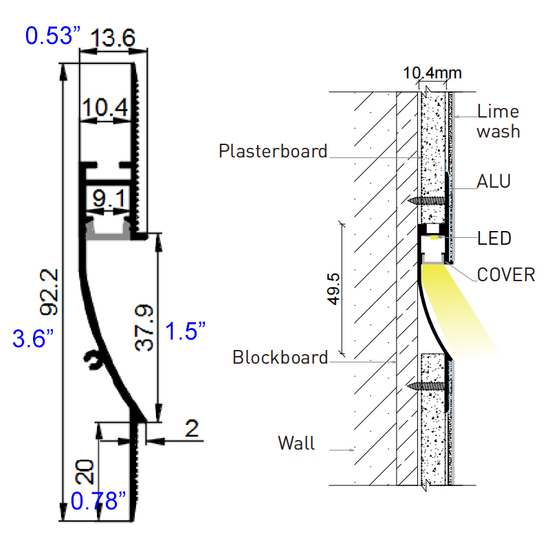Plaster In Aluminium Drywall Waistline LED Channel For 8mm Strip Light Plaster In Aluminium Drywall Waistline LED Channel For 8mm Strip Light